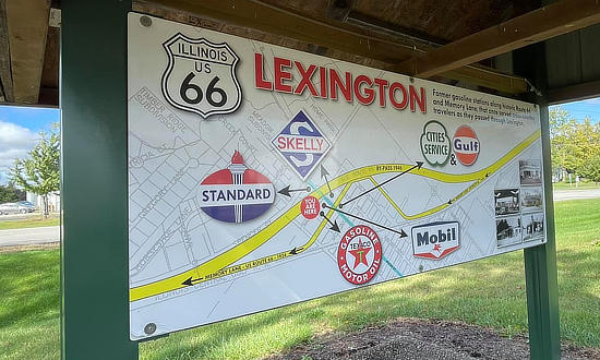 Lexington Illinois Route 66 sign and map